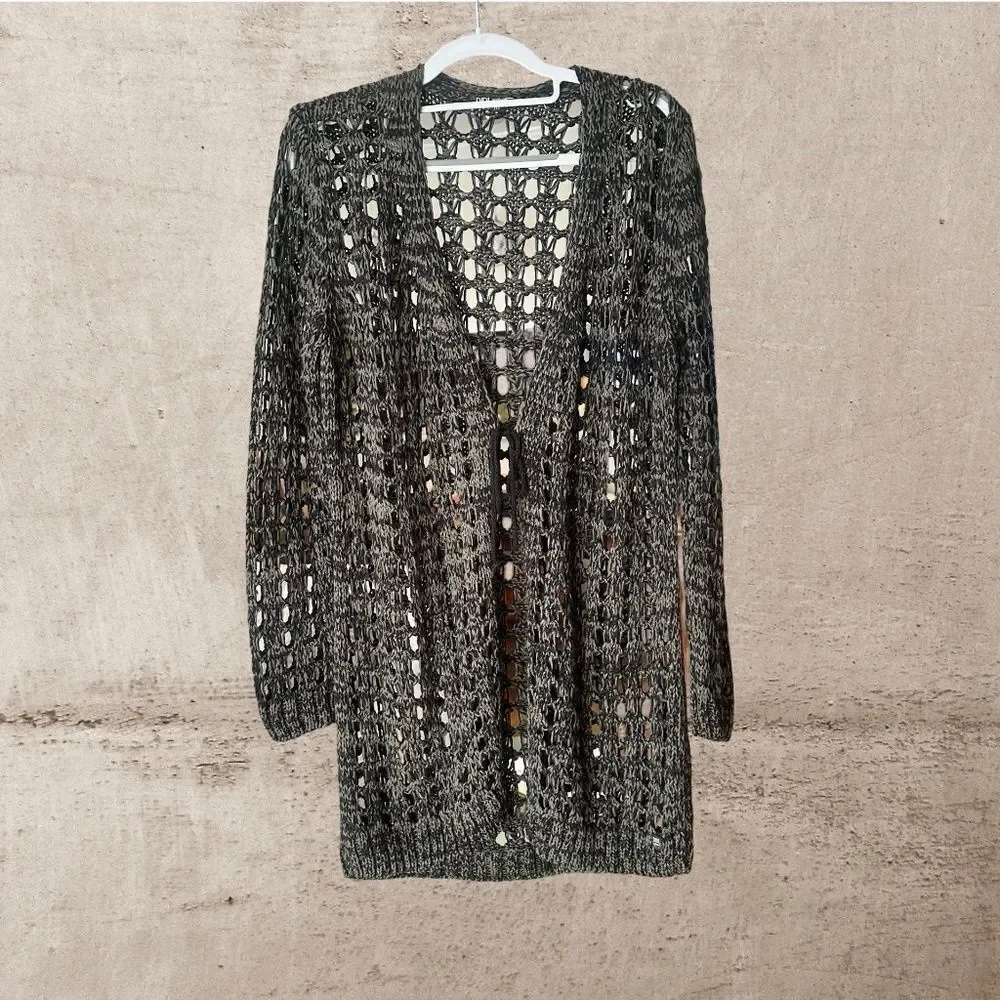 DIDI Womens Long Open Knit Lightweight Cardigan Dark Green/Black Size Med - Picture 8 of 13